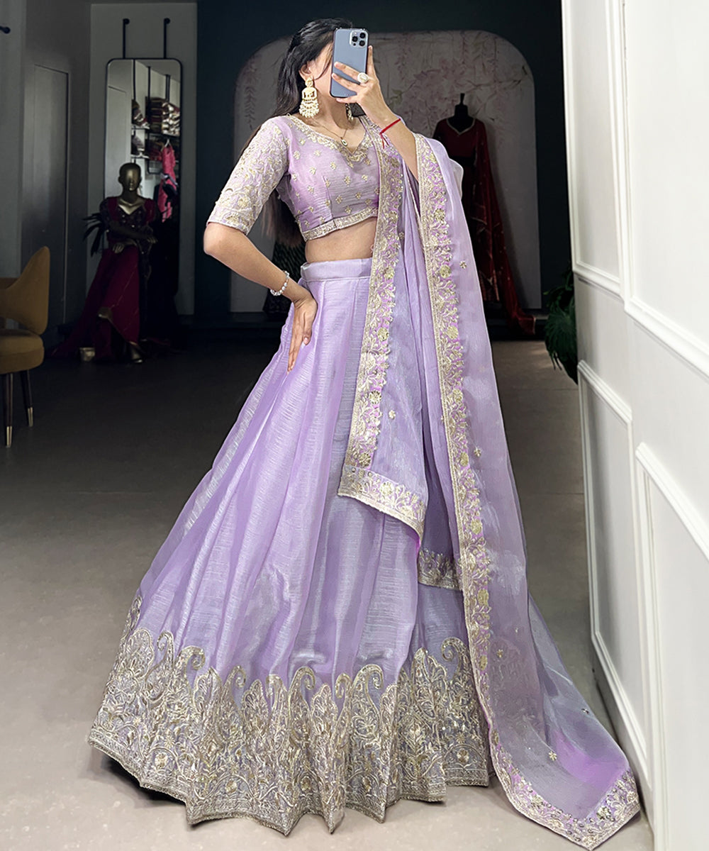 Women's Embroidered Lehenga Choli Set with Thread Detailing Unstitched