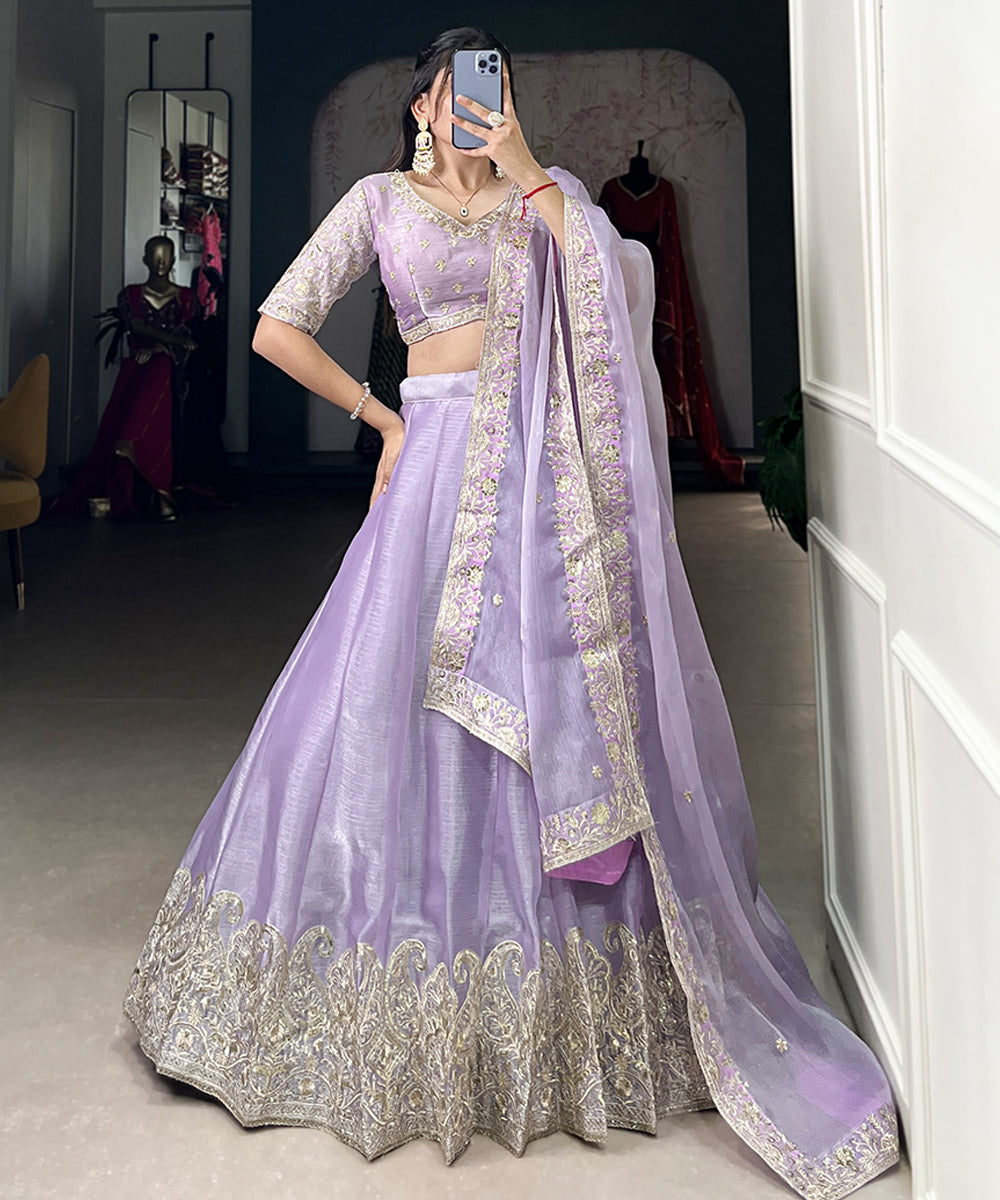 Women's Embroidered Lehenga Choli Set with Thread Detailing Unstitched