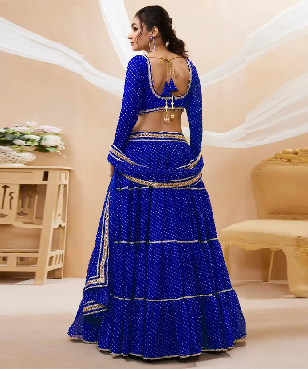 Blue Printed Georgette Lehenga Choli with Vibrant Patterns Unstitched