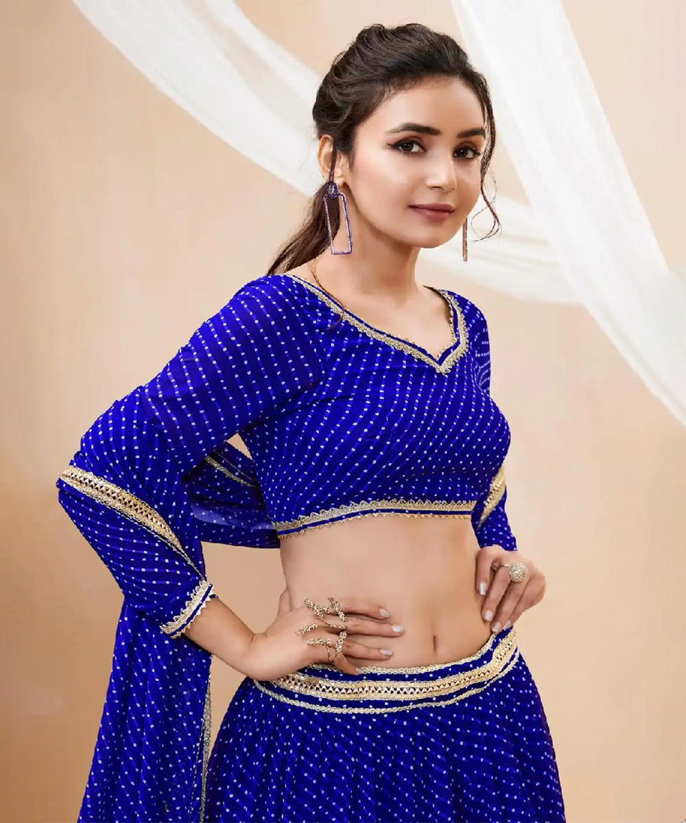 Blue Printed Georgette Lehenga Choli with Vibrant Patterns Unstitched