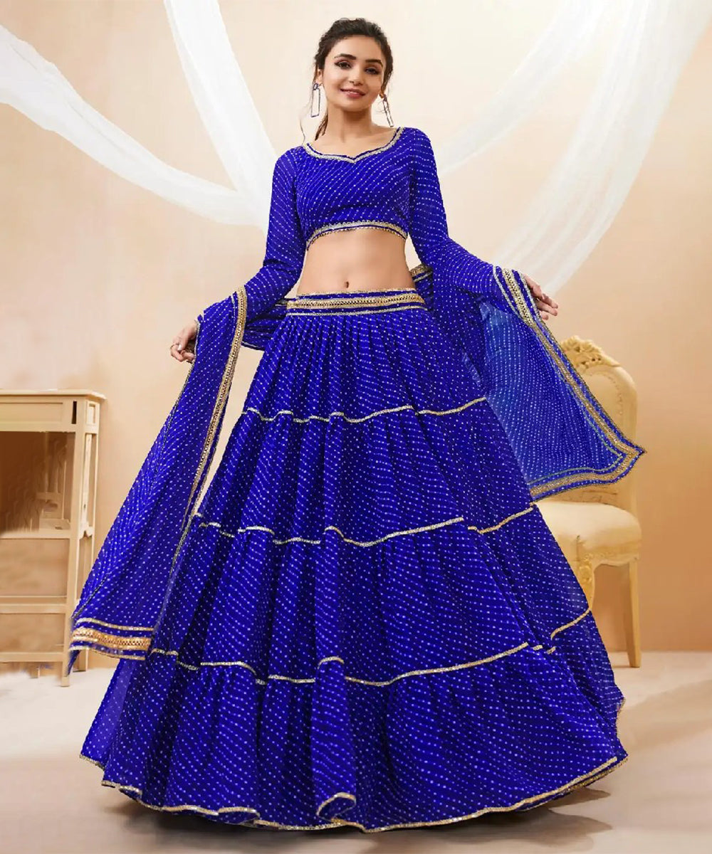 Blue Printed Georgette Lehenga Choli with Vibrant Patterns Unstitched