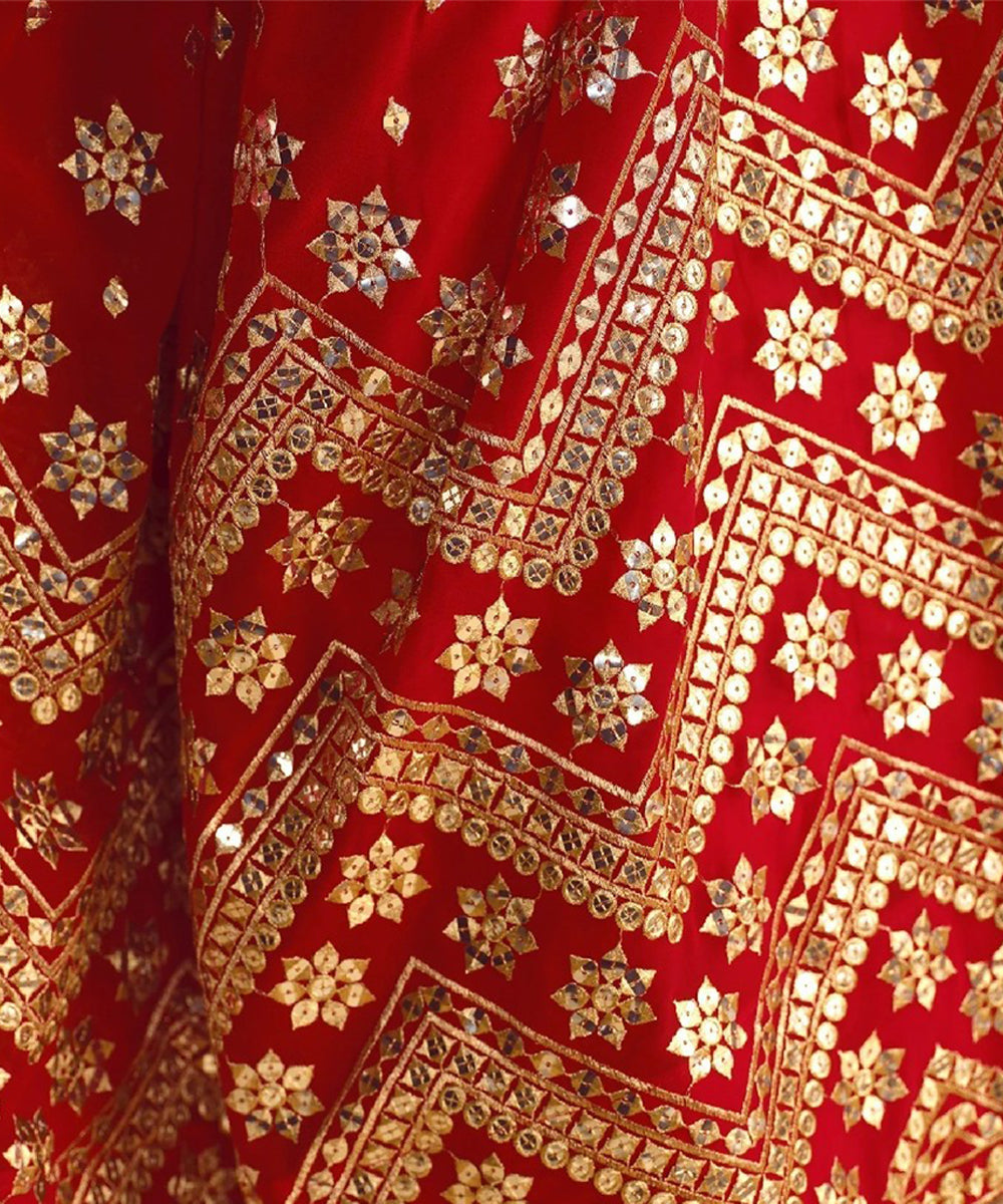 Red Georgette Lehenga Choli with Fine Thread Embroidery Unstitched