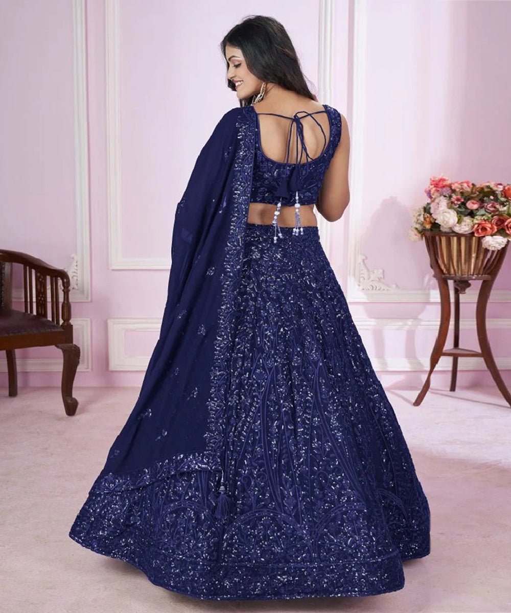 Blue Embroidered Georgette Lehenga Choli with Luxe Appeal Unstitched