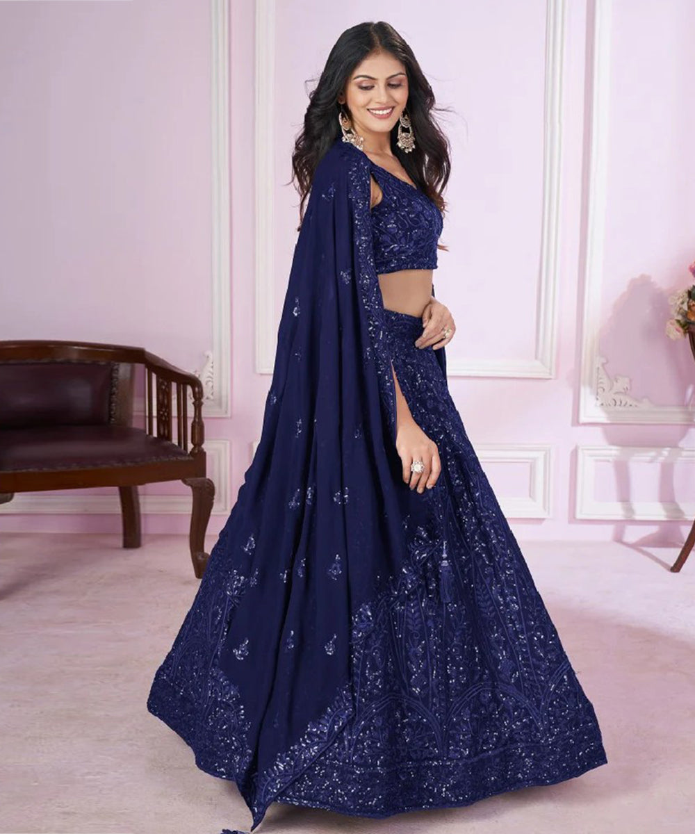 Blue Embroidered Georgette Lehenga Choli with Luxe Appeal Unstitched