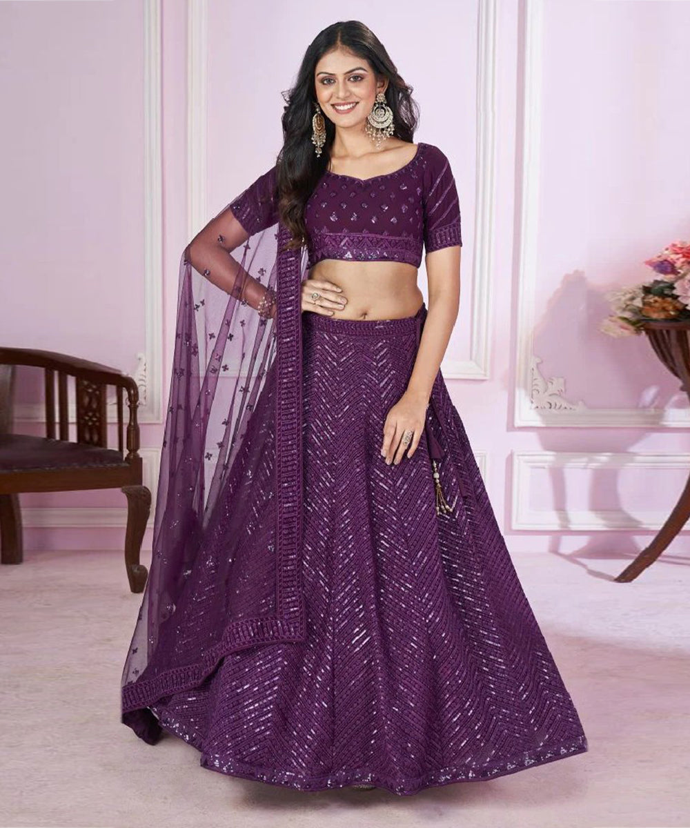Purple Georgette Lehenga Choli with Elegant Embroidery Unstitched