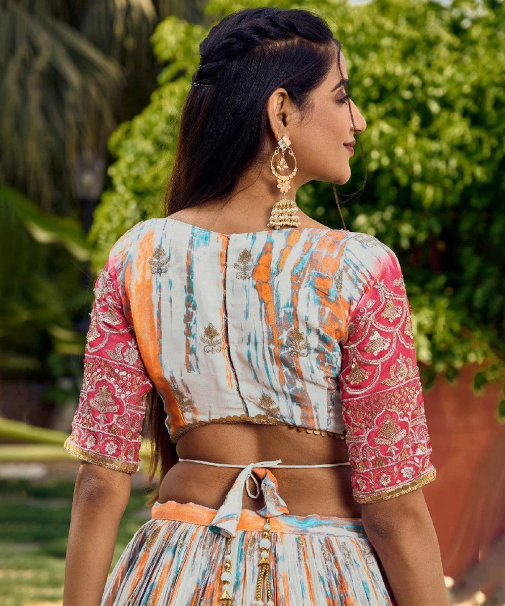 Multicolor Chinnon Lehenga Choli with Shimmering Sequins Unstitched