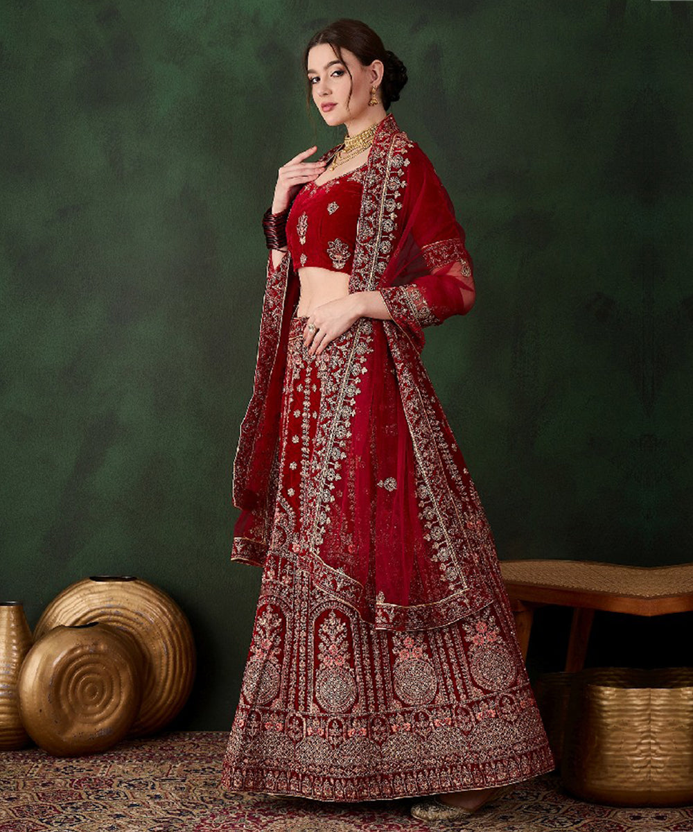 Maroon Bridal Lehenga Choli with Traditional Elegance Unstitched