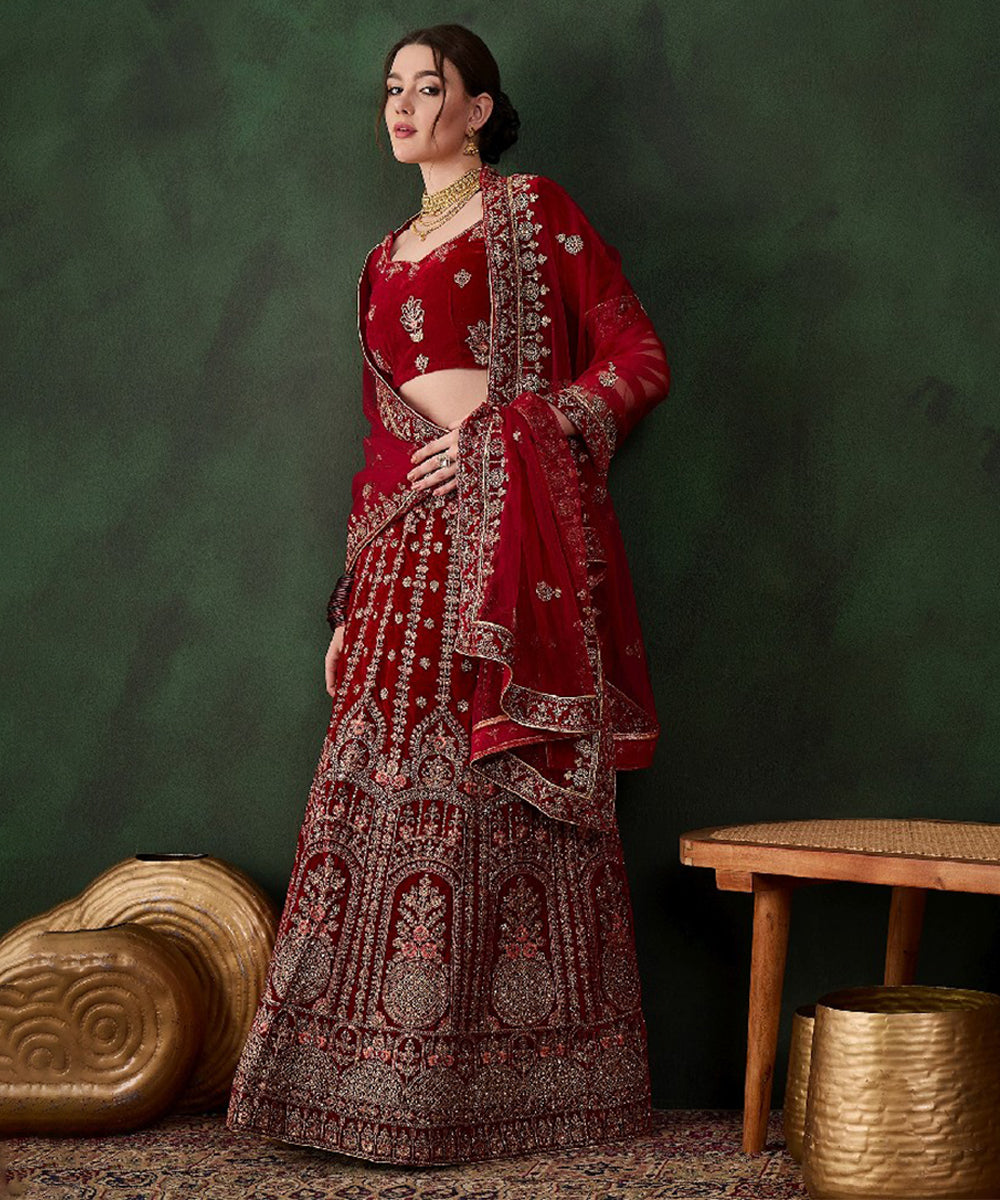 Maroon Bridal Lehenga Choli with Traditional Elegance Unstitched