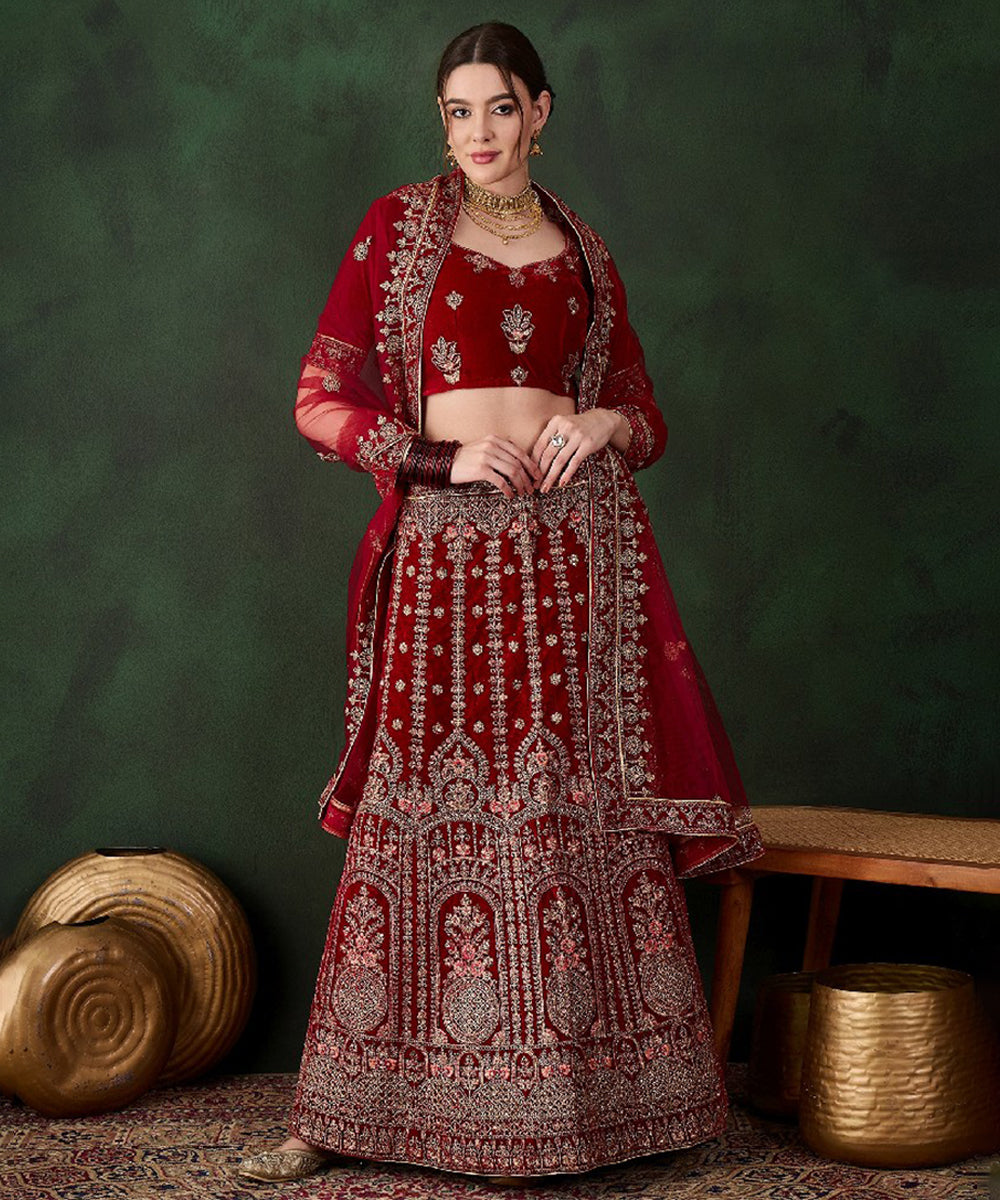 Maroon Bridal Lehenga Choli with Traditional Elegance Unstitched
