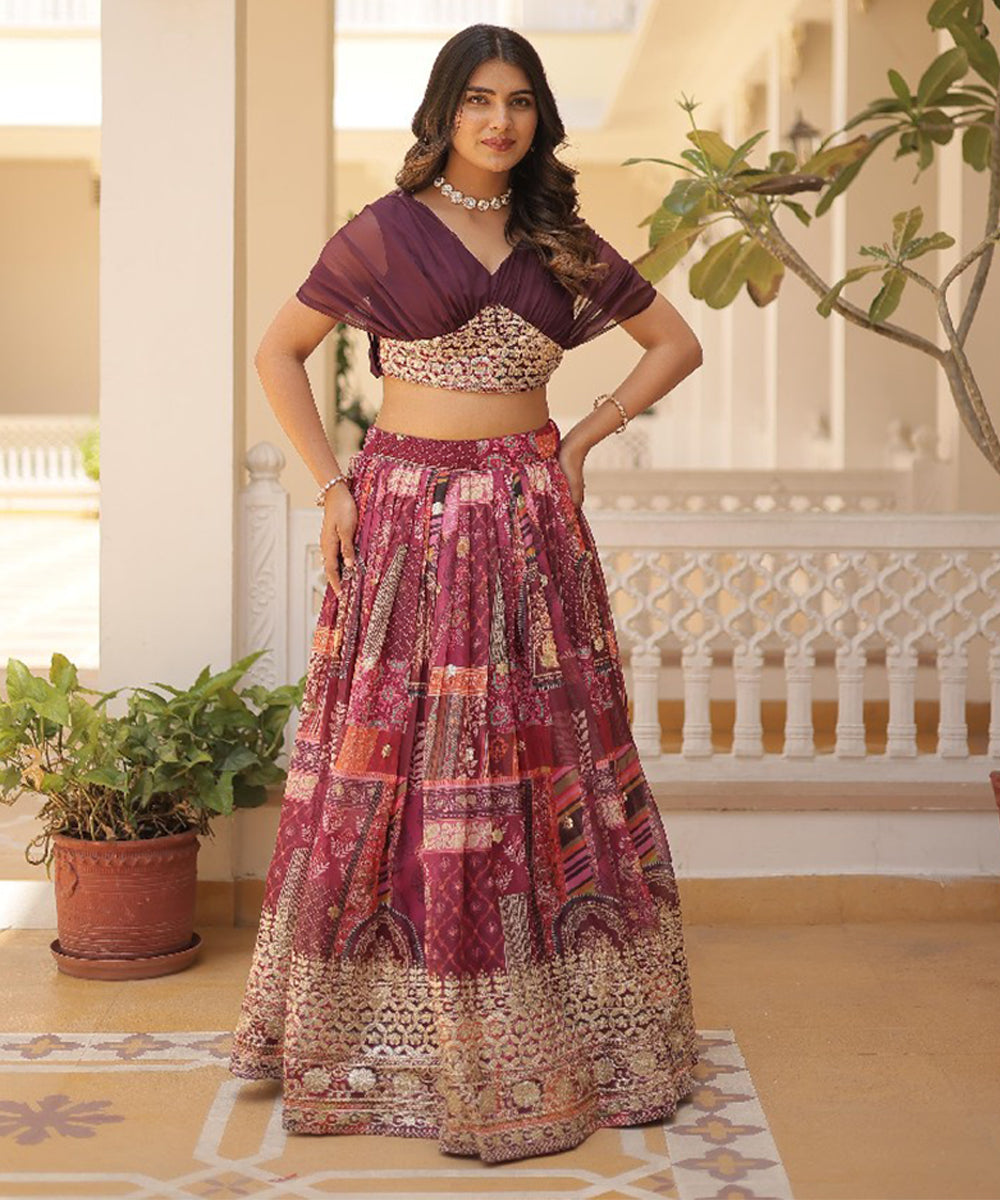 Multicolor Russian Silk Lehenga Choli with Vibrant Embroidery Unstitched