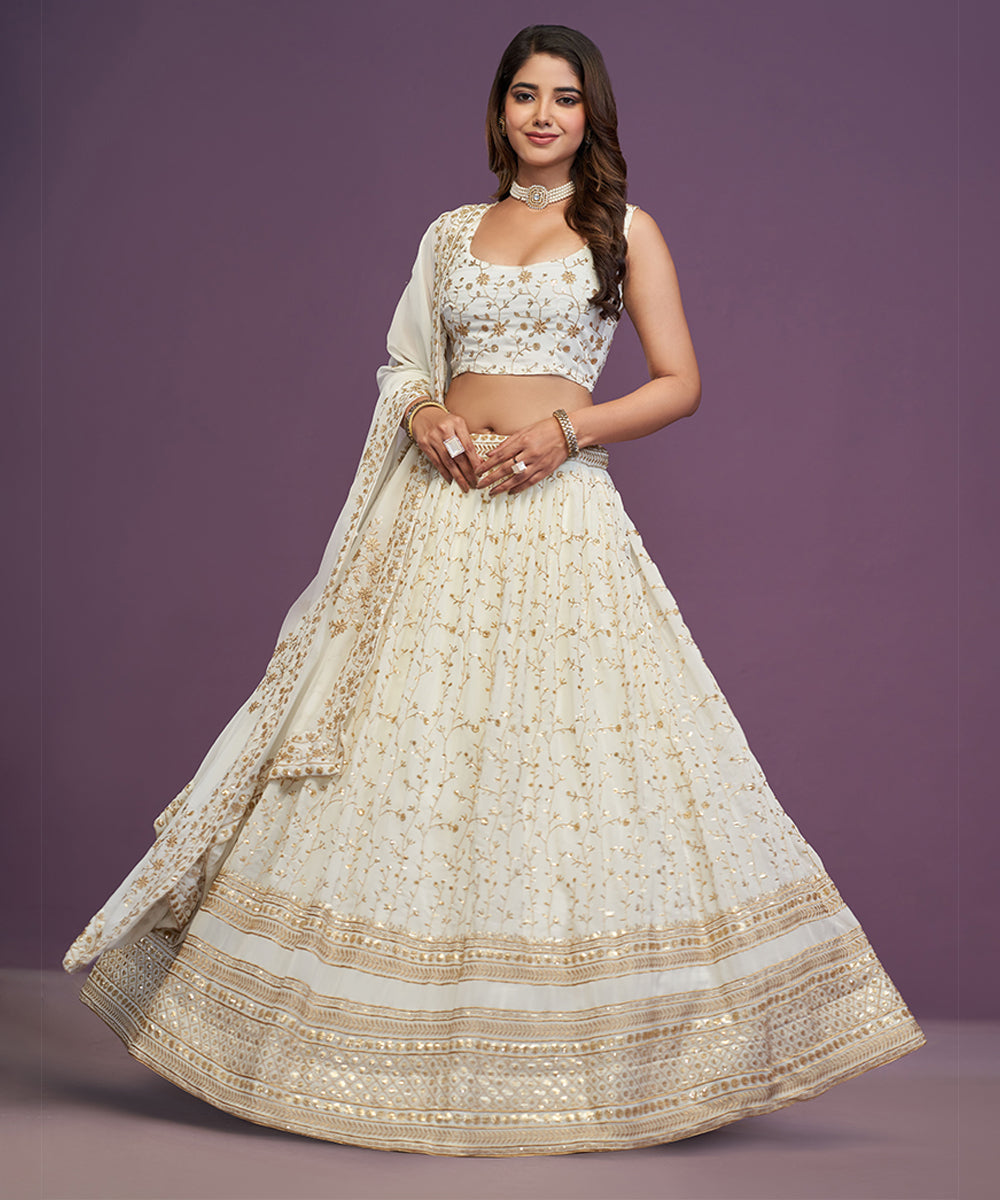White Sequins Embroidered Lehenga Choli Unstitched