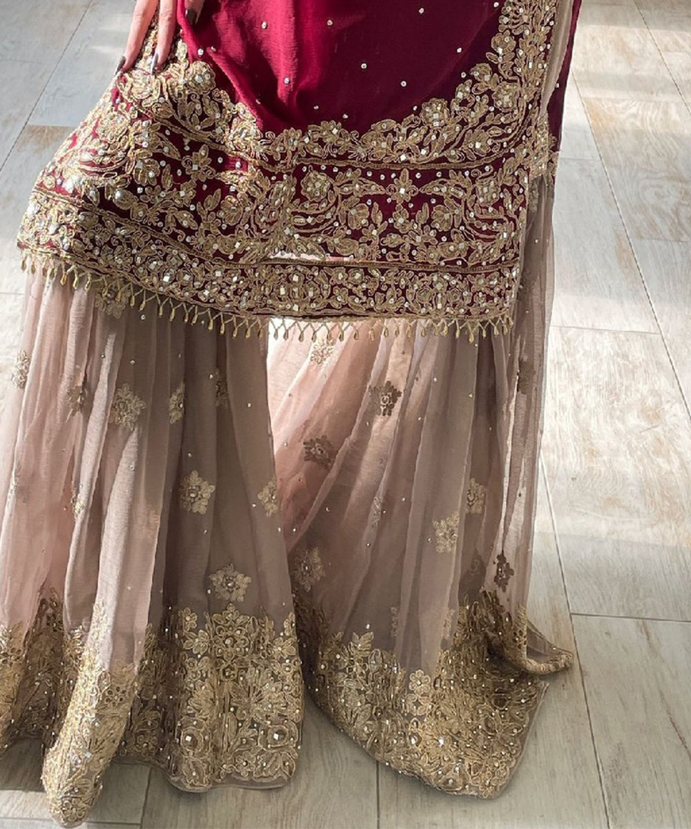 Maroon Viscose Embroidered Kurta with Pant and Dupatta