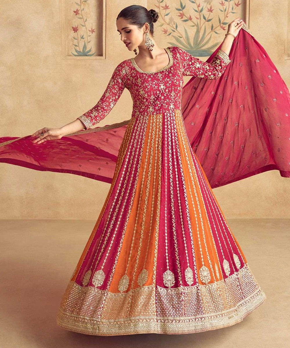Multicolored Viscose Velvet Embroidered Sequin Gown with Dupatta