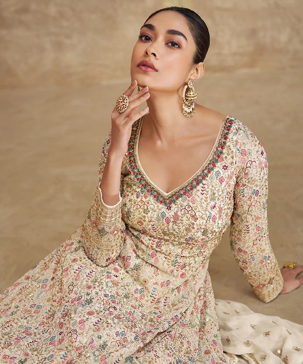 Multicolor Georgette Embroidered Sequin Gown with Dupatta