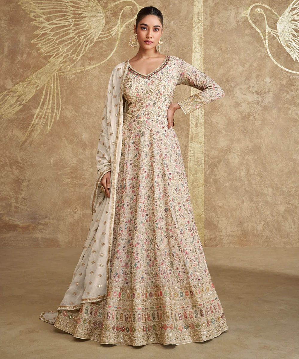 Multicolor Georgette Embroidered Sequin Gown with Dupatta