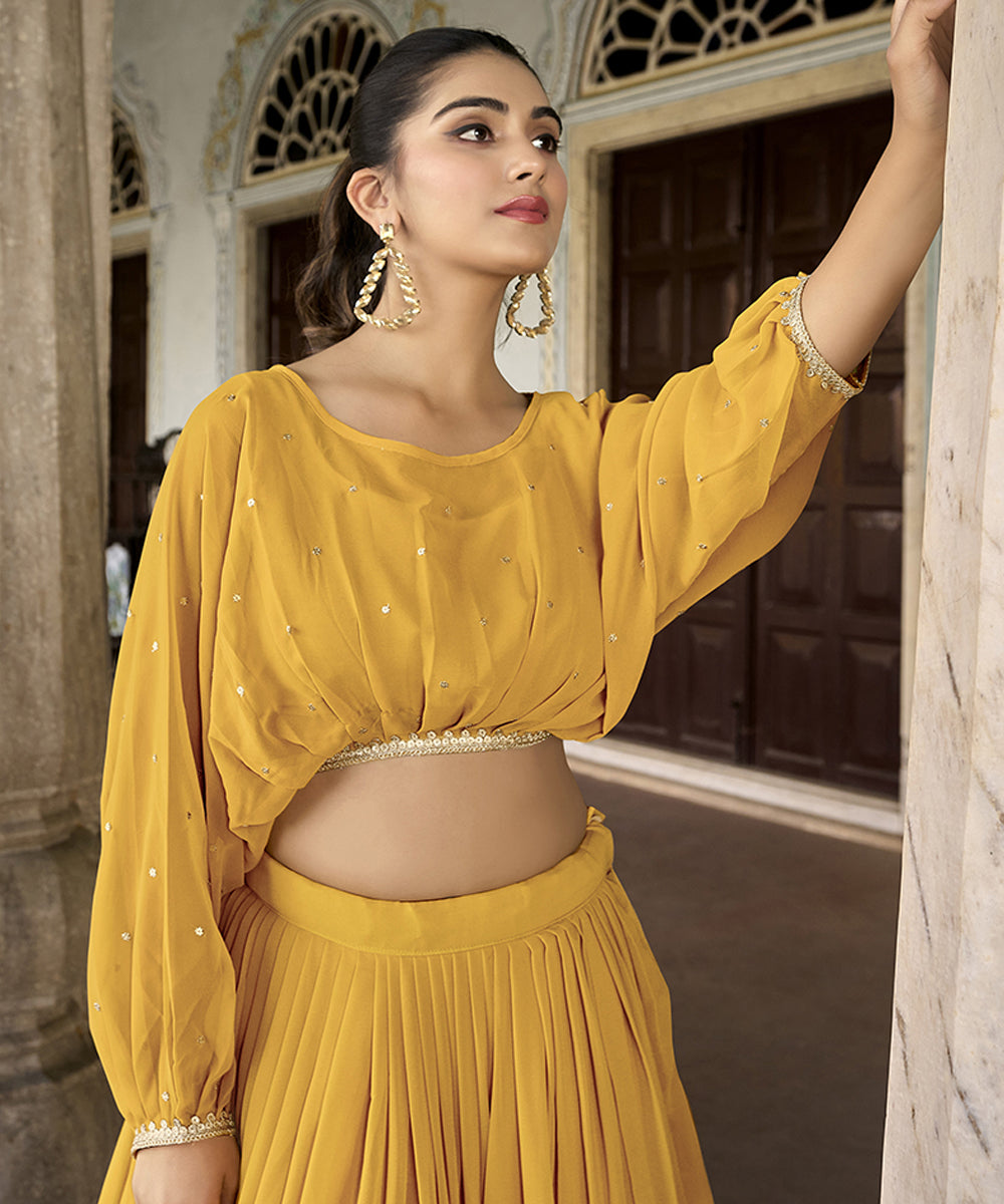 Sequins & Thread Embroidered Georgette Cord Set Lehenga Unstitched