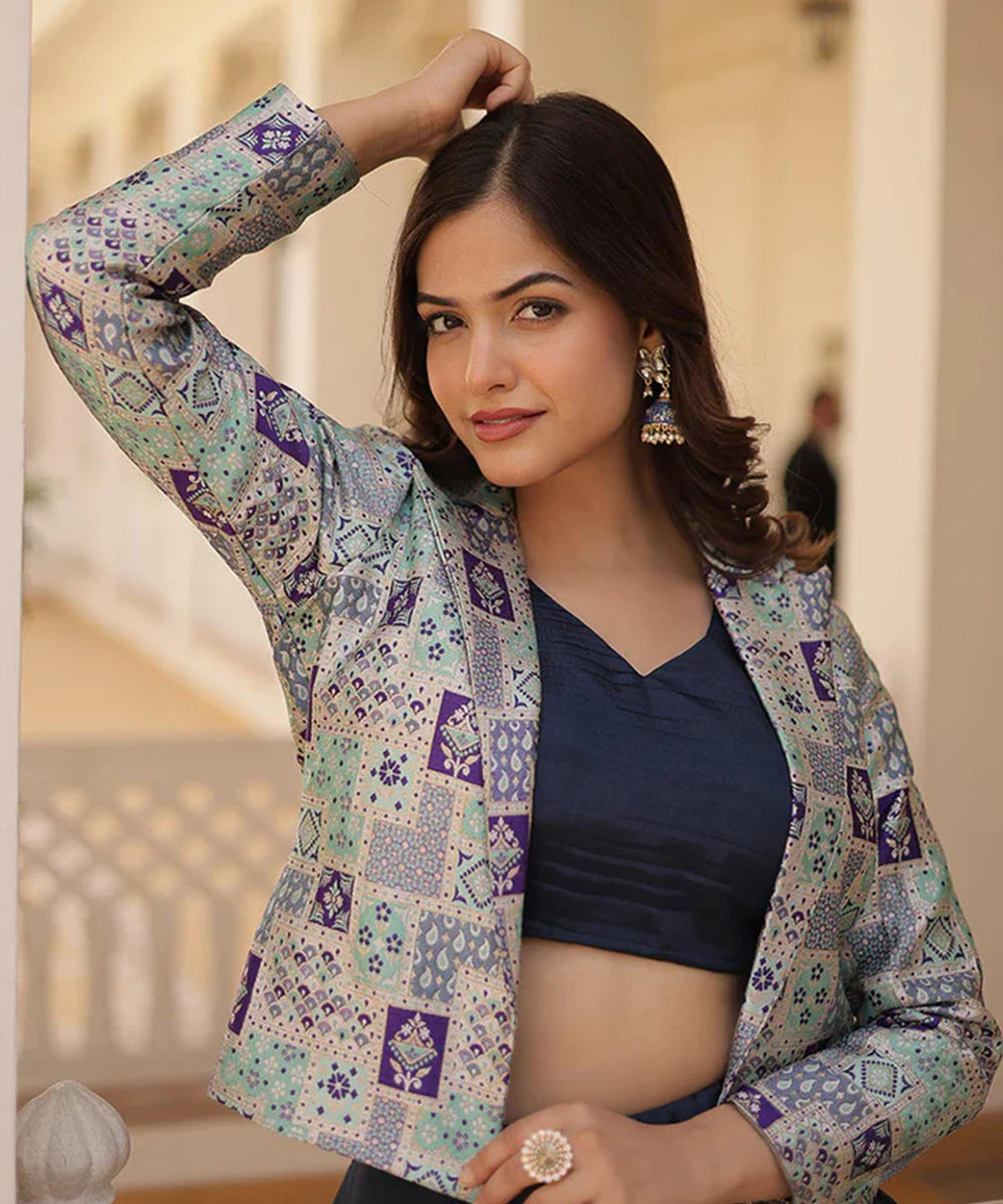 Navy Blue Jacket Style Anarkali Wedding Lehenga Choli Unstitched