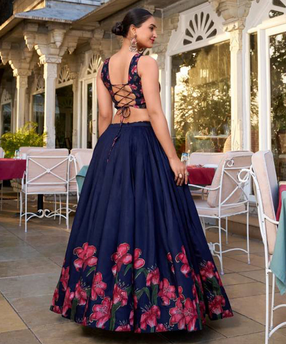 Lehenga Choli Blue Tussar Silk Unstitched