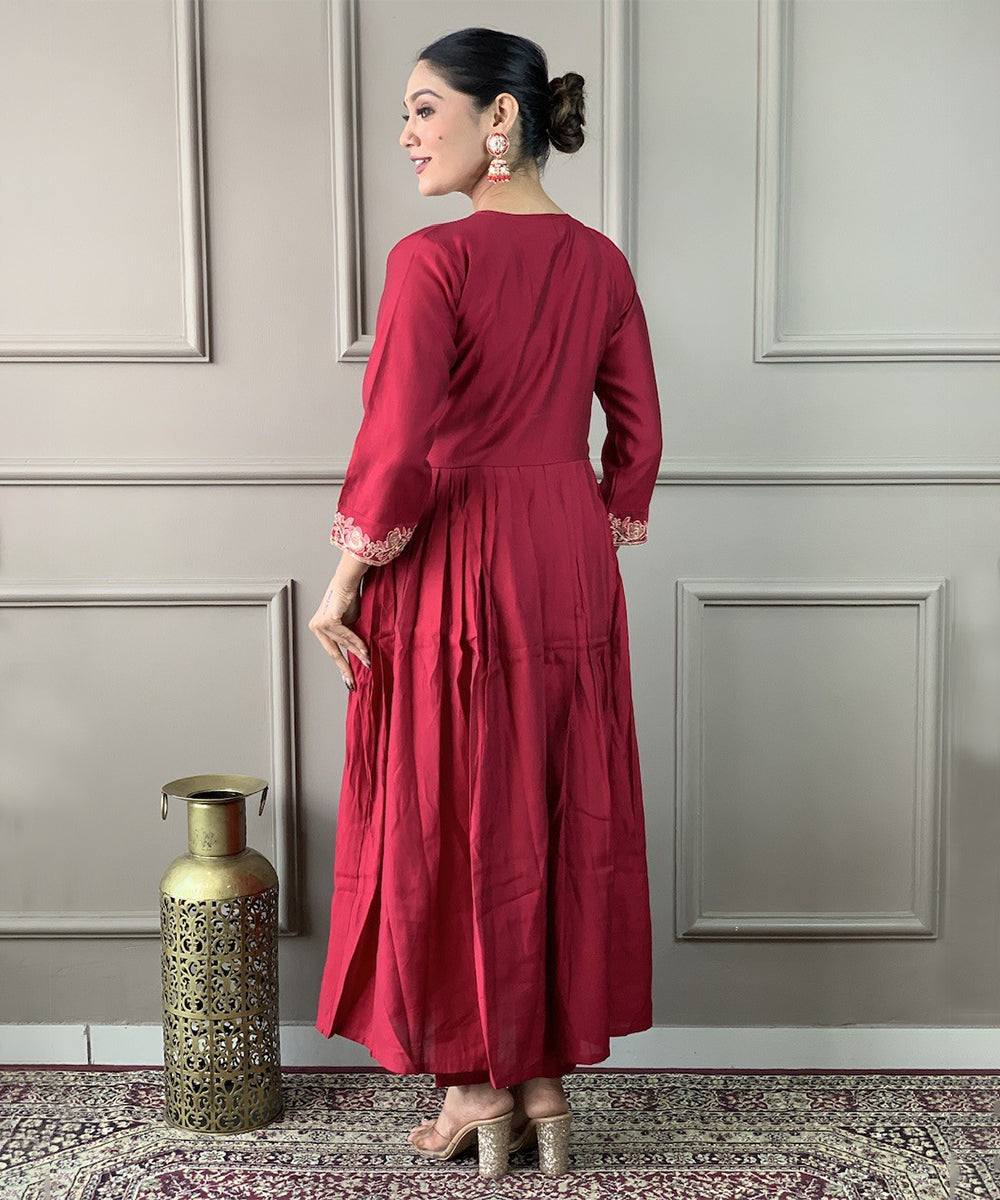 Salwar Red Viscose Embroidery