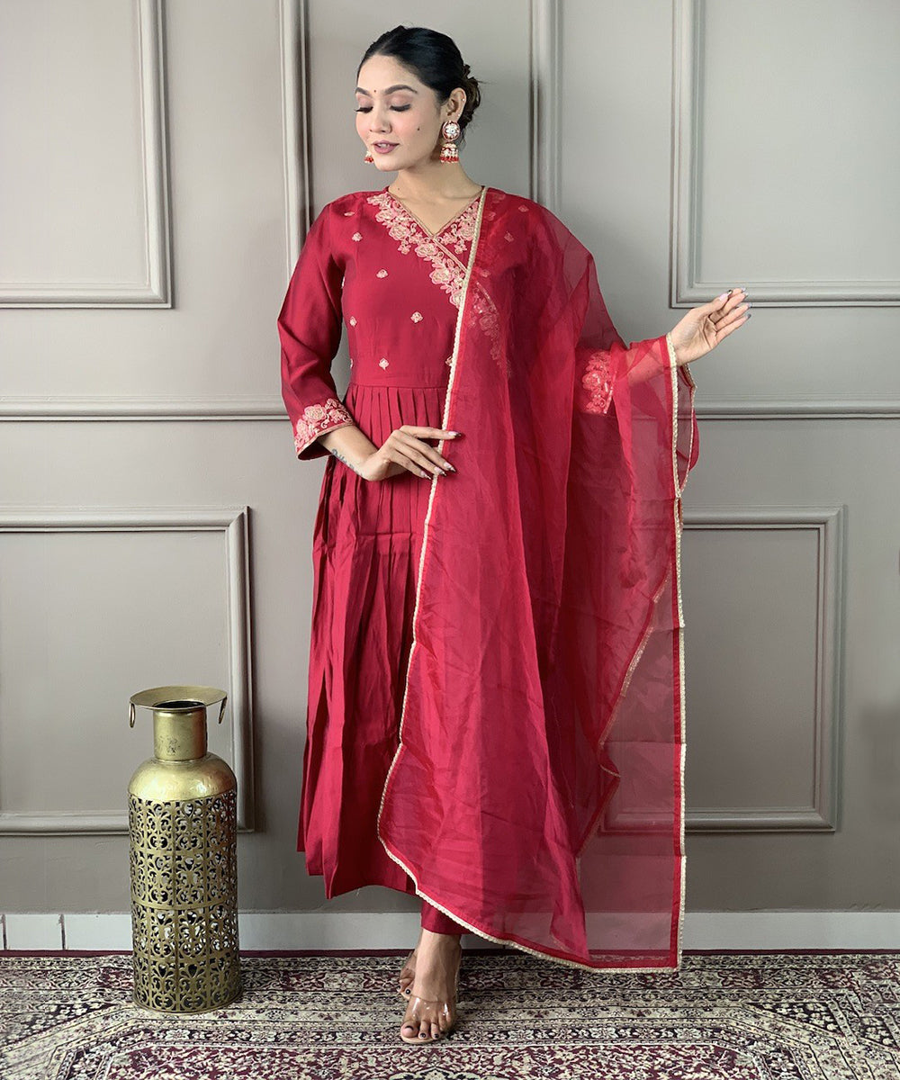 Salwar Red Viscose Embroidery