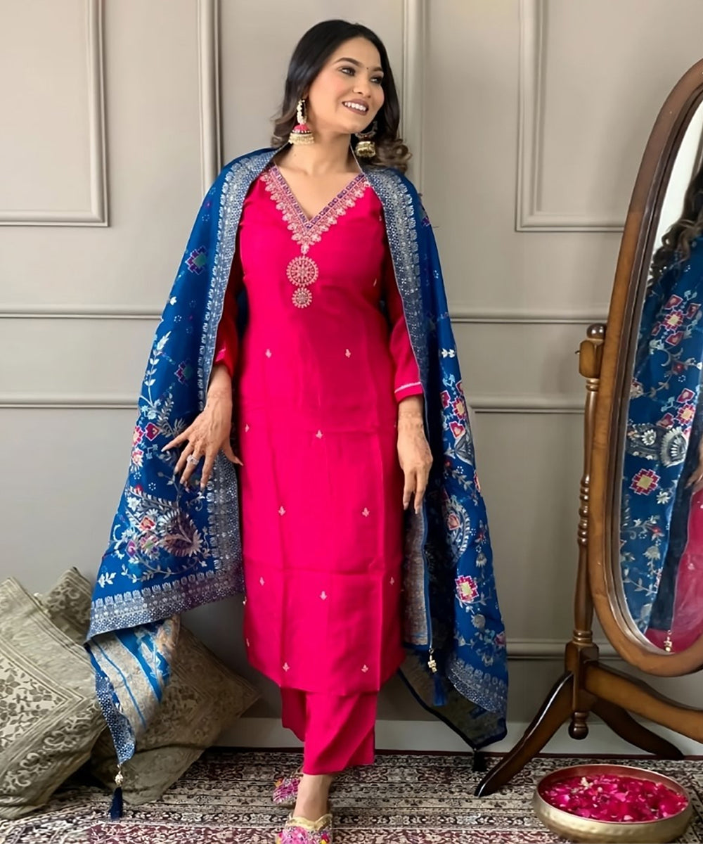 Salwar Pink Viscose Embroidery