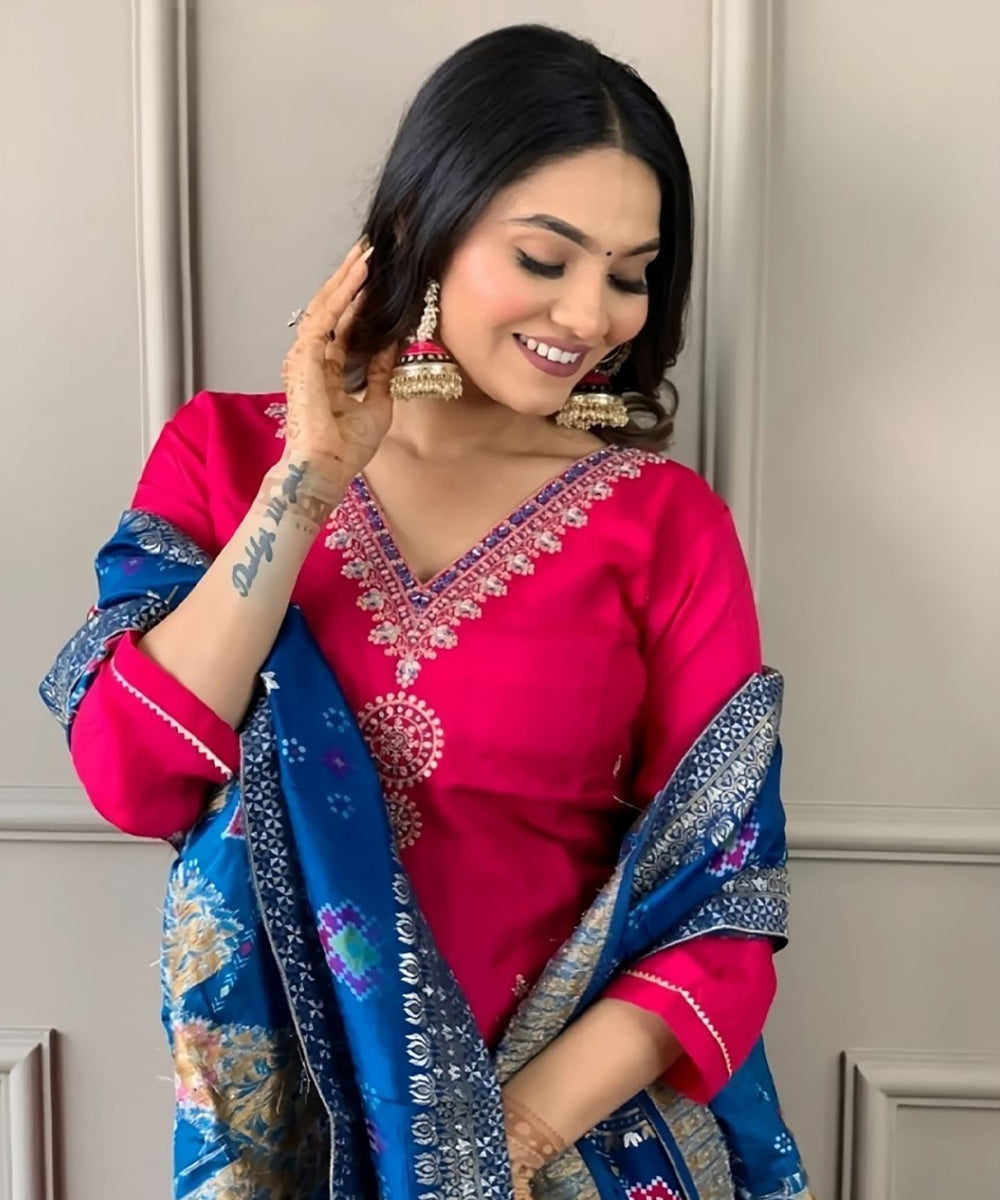 Salwar Pink Viscose Embroidery