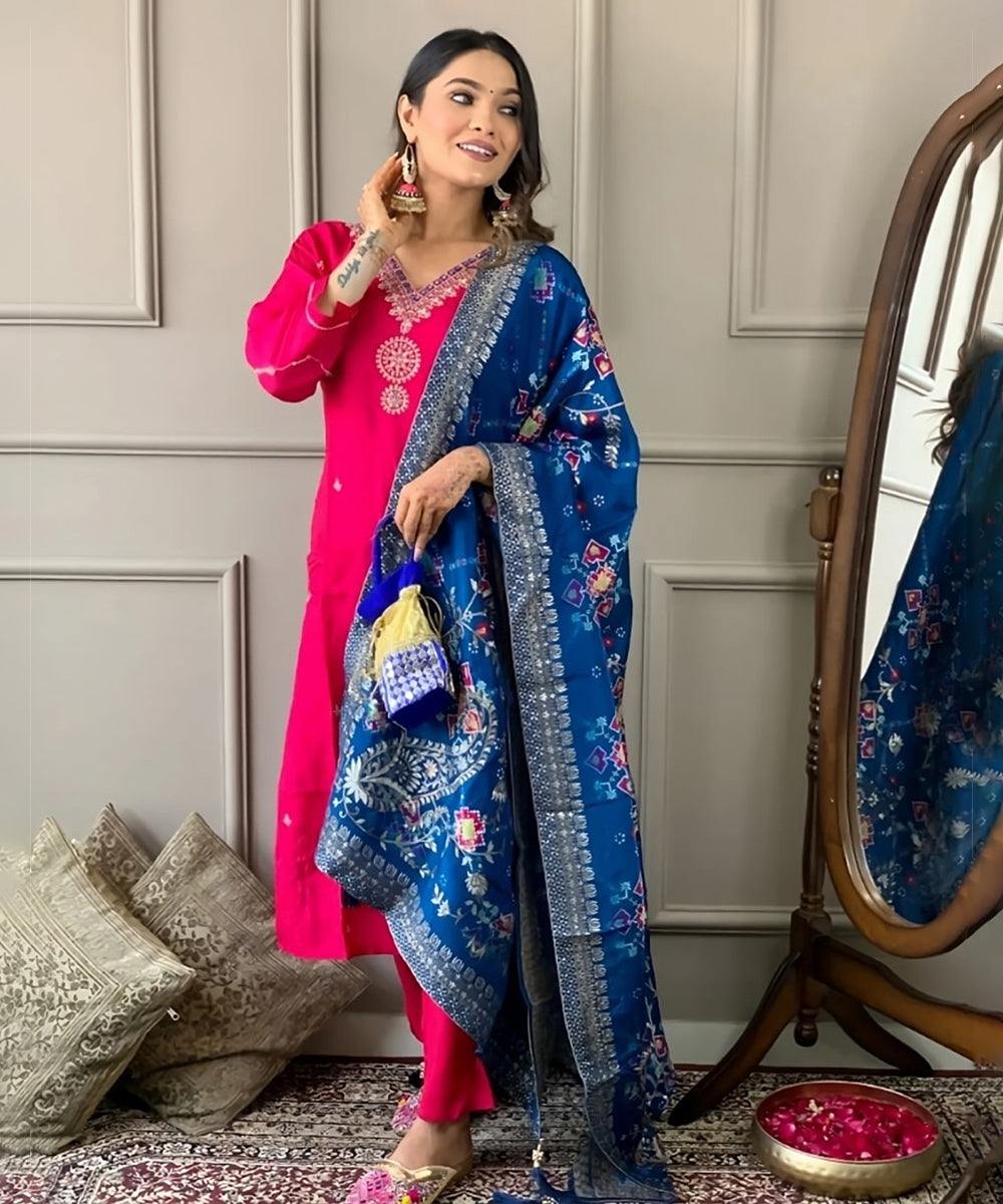 Salwar Pink Viscose Embroidery