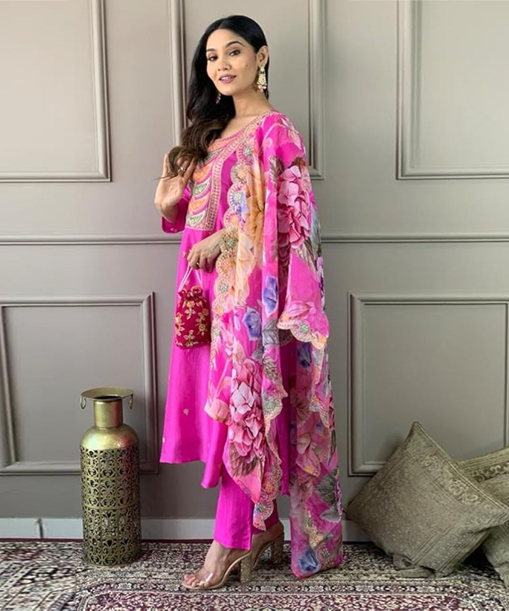 Salwar Pink Viscose Embroidery