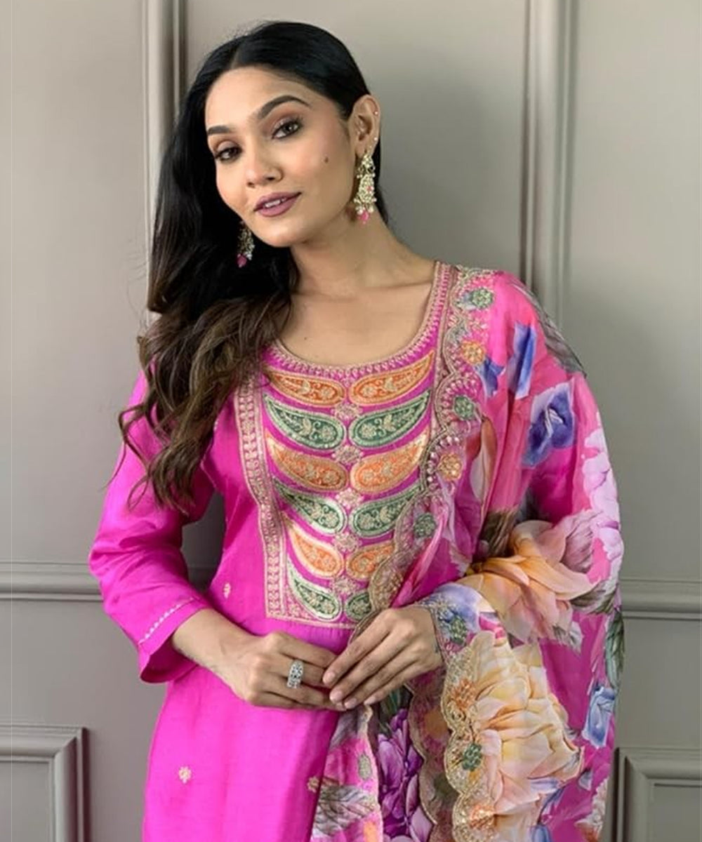 Salwar Pink Viscose Embroidery