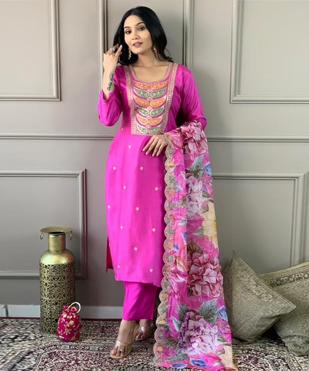 Salwar Pink Viscose Embroidery