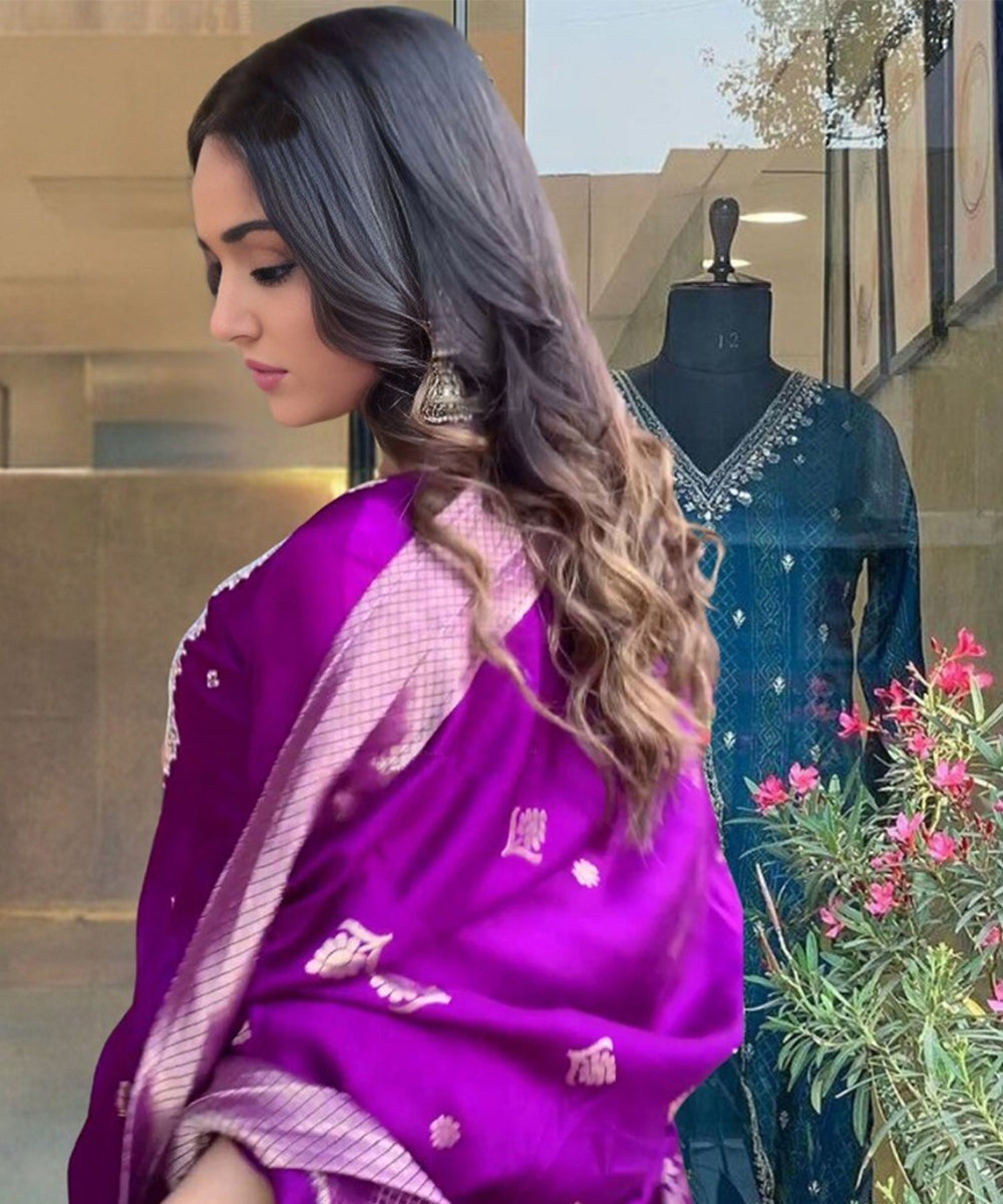 Salwar Purple Viscose Embroidery