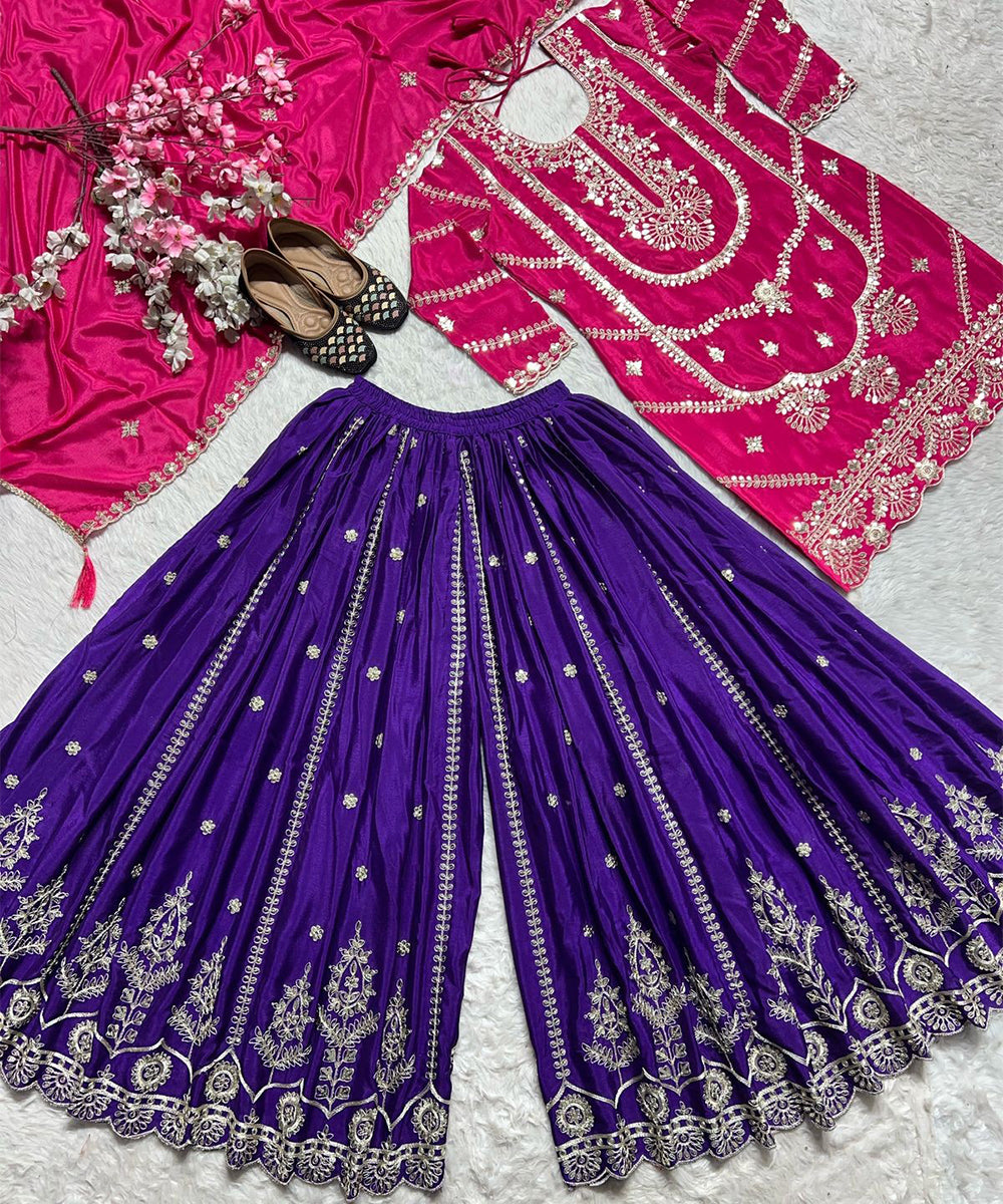 Salwar Pink Silk Blend Work