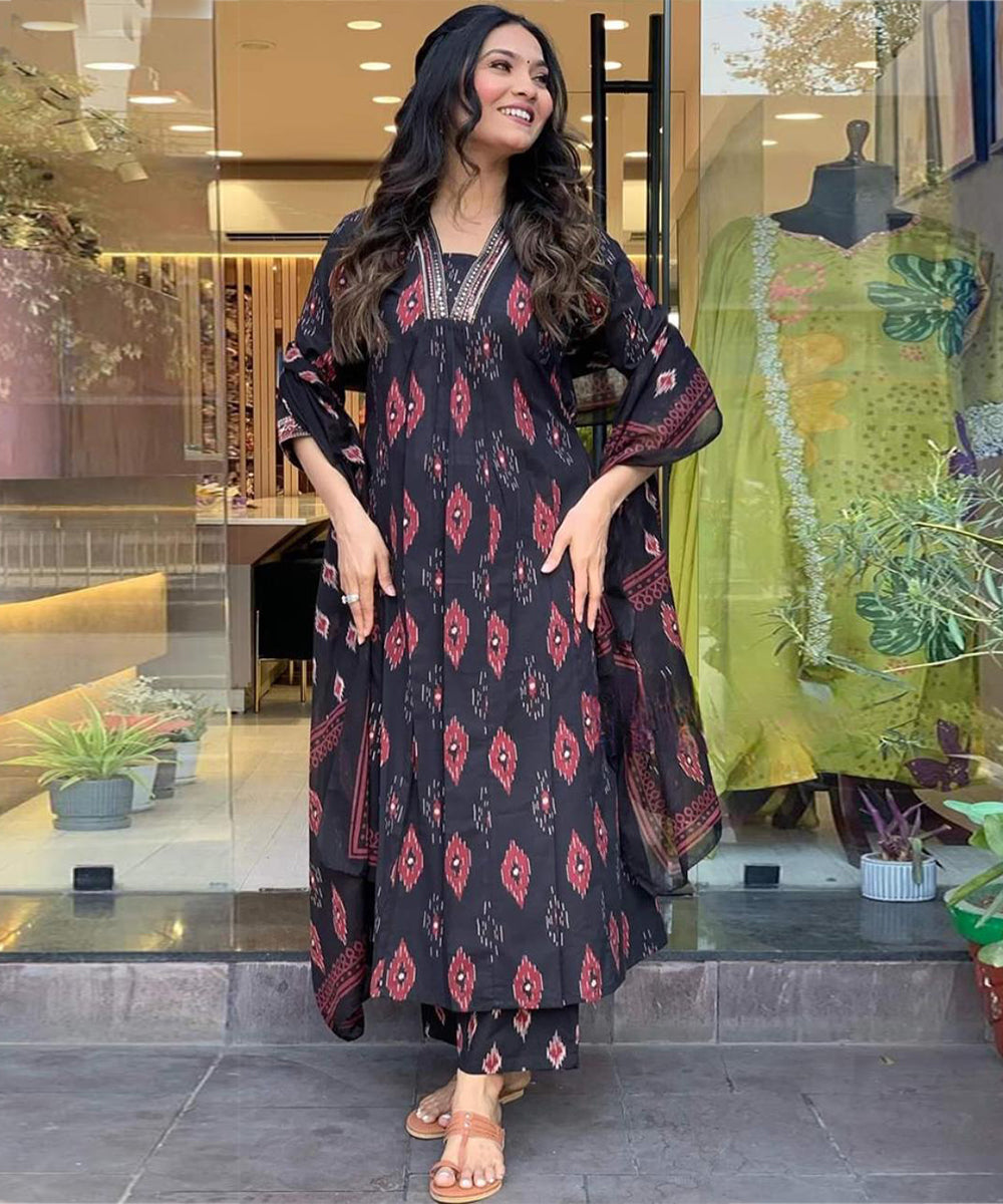 Salwar Black Cotton Print