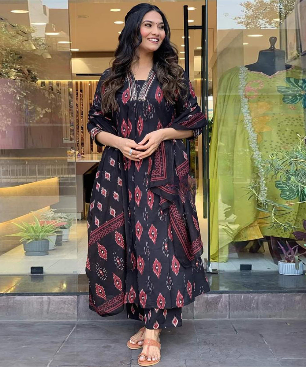 Salwar Black Cotton Print
