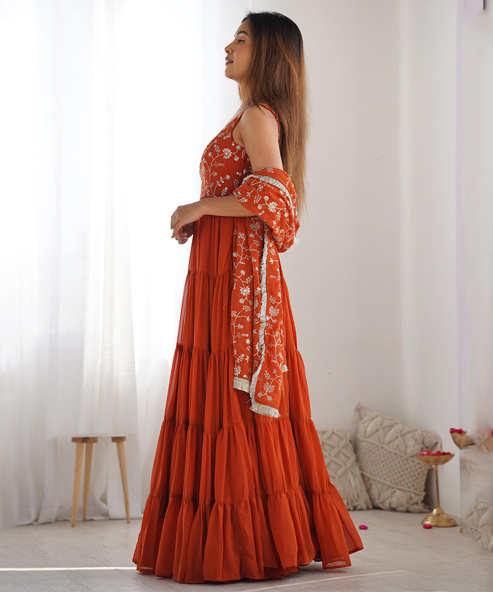 Anarkali Orange Georgette Work