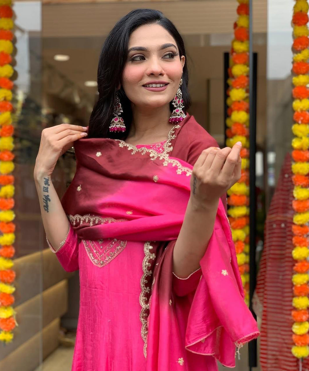 Kurta Pink Zari Embroidery