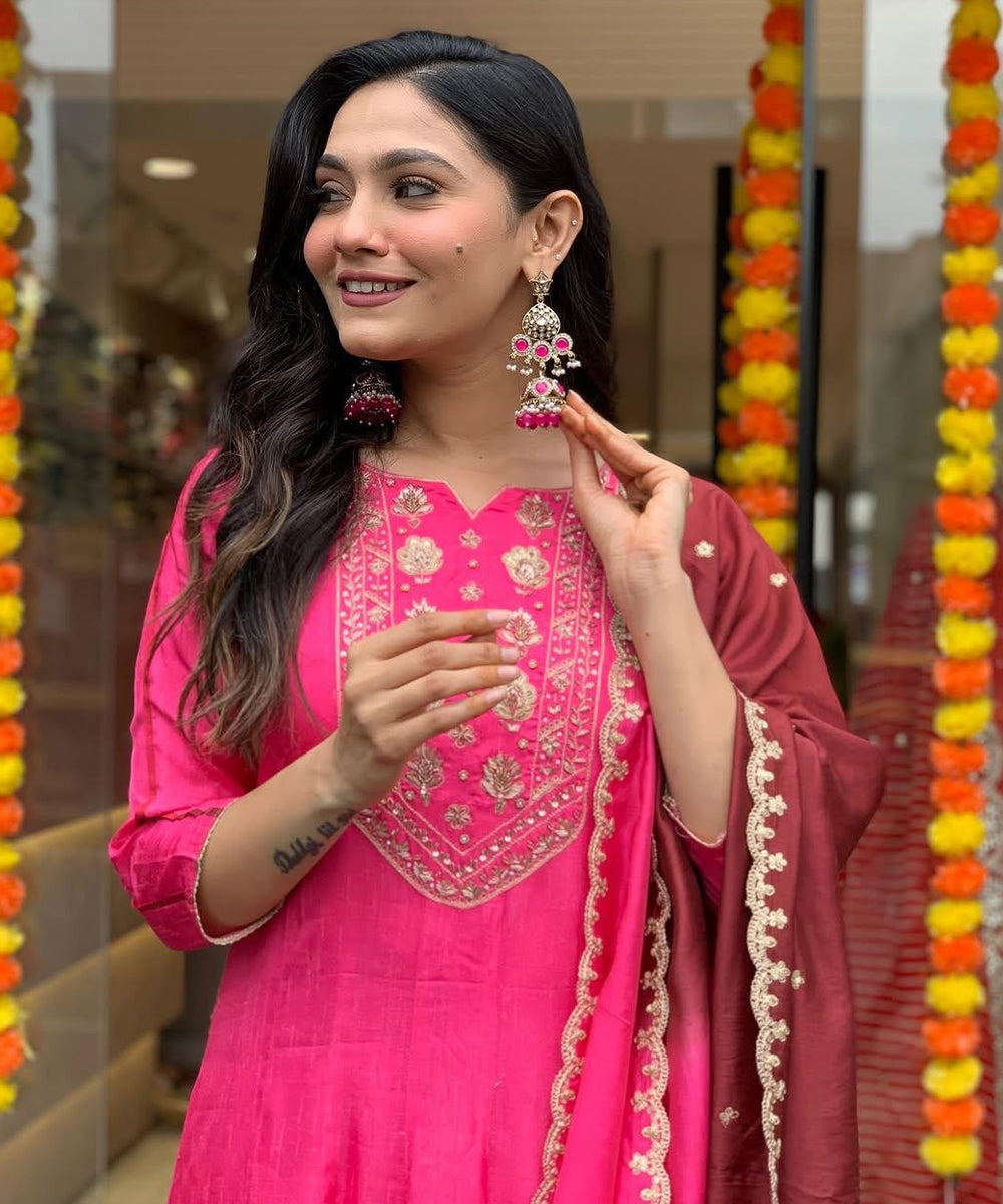 Kurta Pink Zari Embroidery