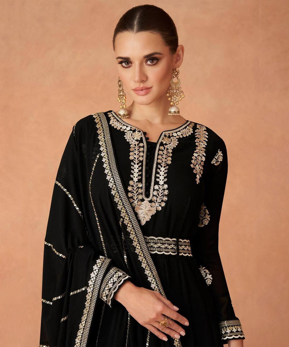 Anarkali Black Georgette Work