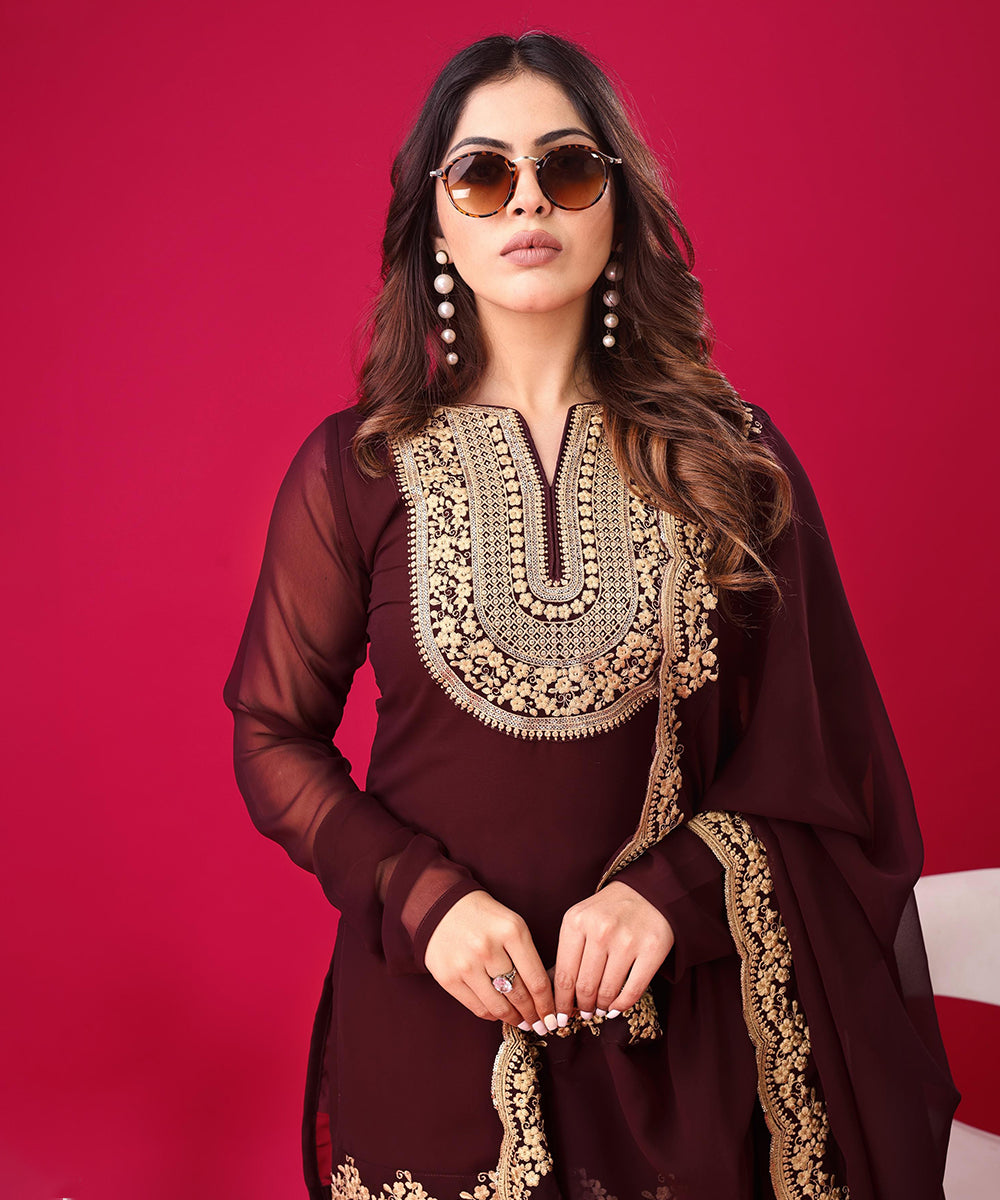 Salwar Wine Sequins Thread Work