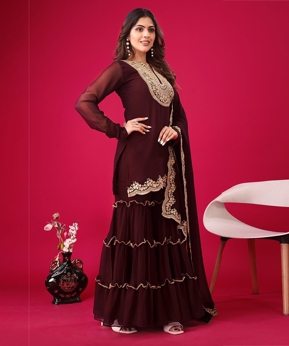 Salwar Wine Sequins Thread Work