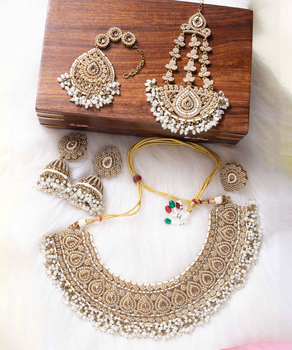 Necklace Gold Polki Earrings Tikka