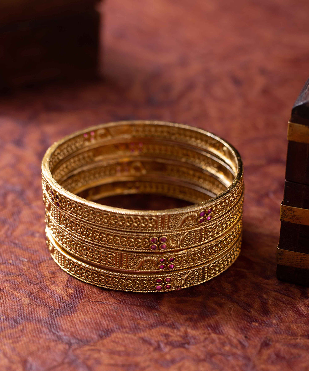 Bangles Golden Floral Work