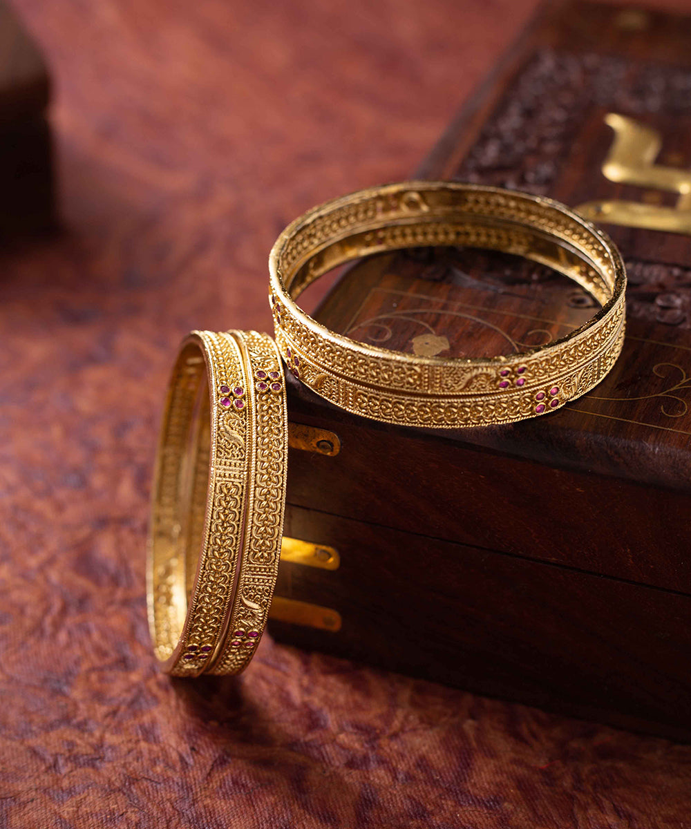 Bangles Golden Floral Work