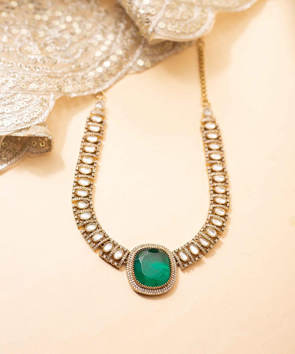 Necklace Kundan Green Stone Work