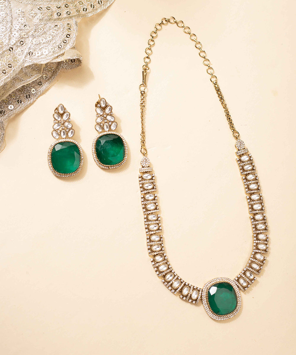 Necklace Kundan Green Stone Work