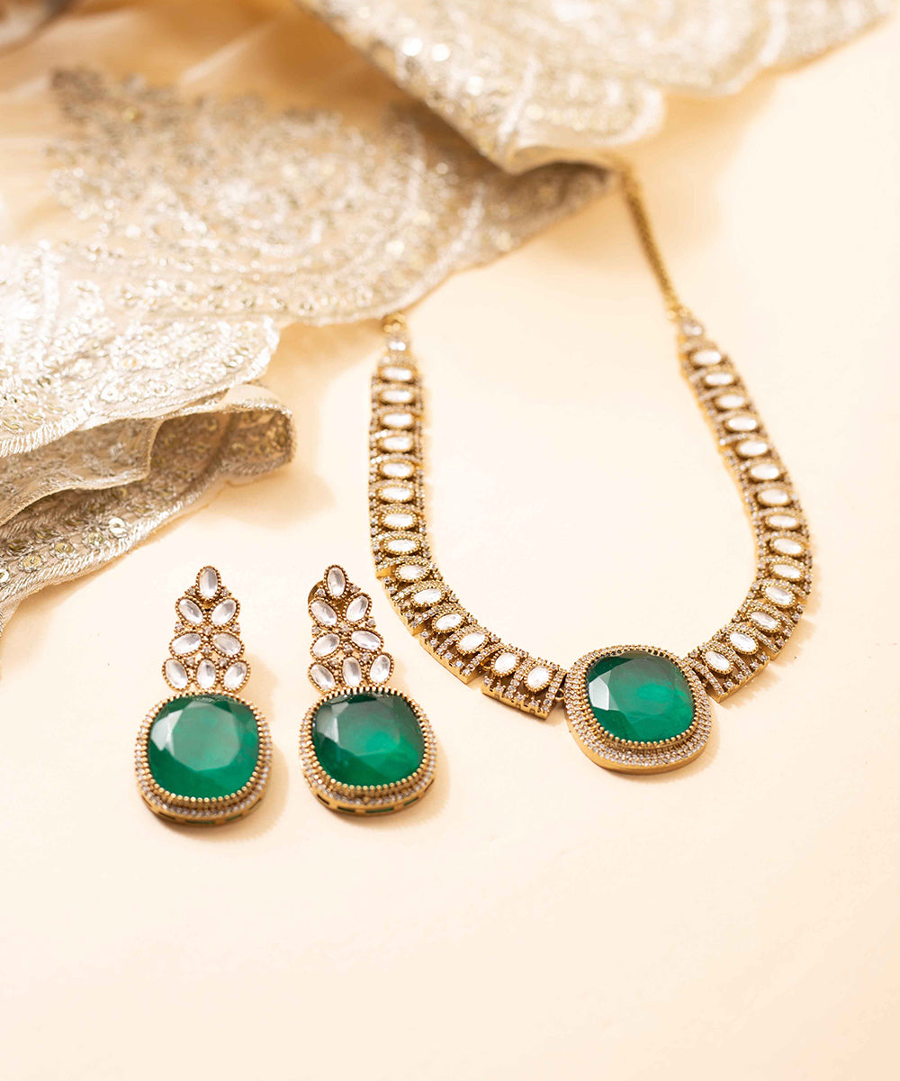 Necklace Kundan Green Stone Work