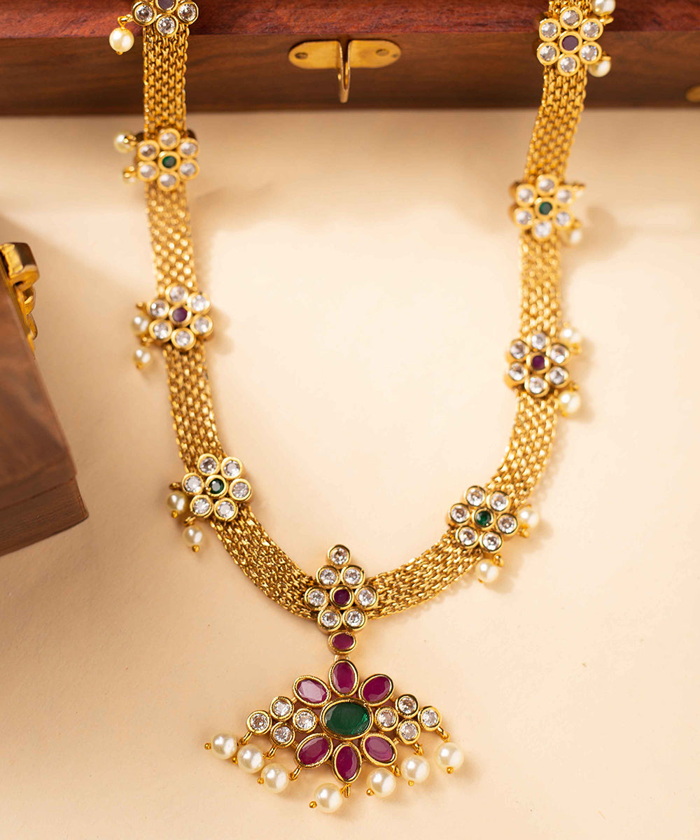 Necklace Gold Floral Long Work