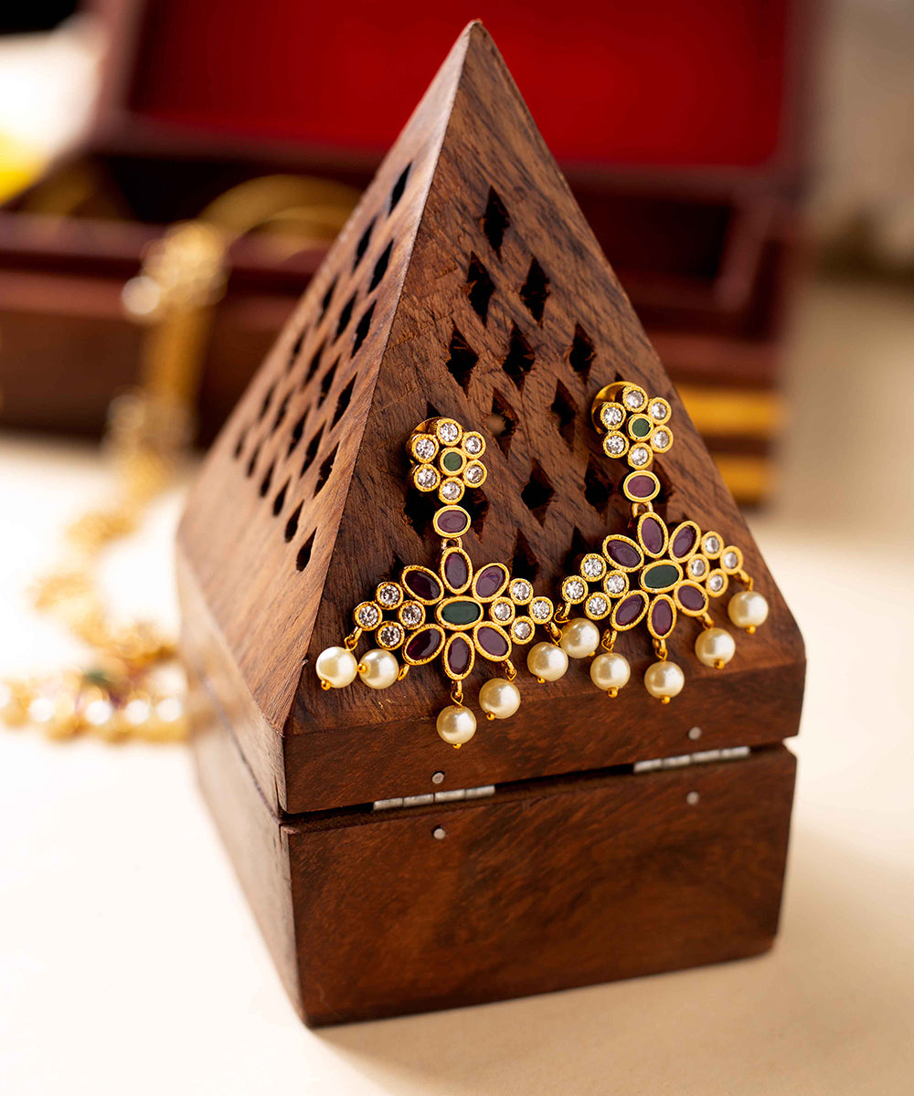 Necklace Gold Floral Long Work