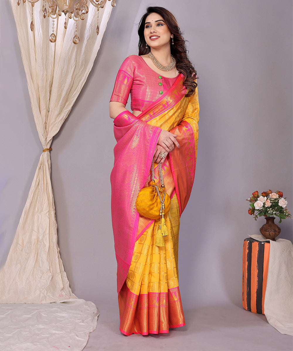 Saree Yellow Pink Banarasi