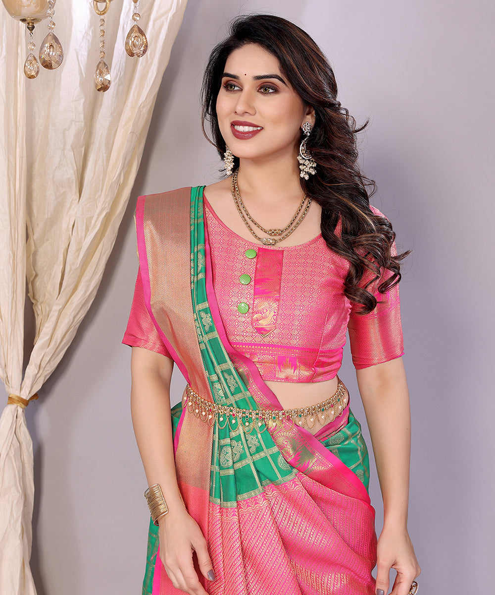Saree Green Pink Banarasi